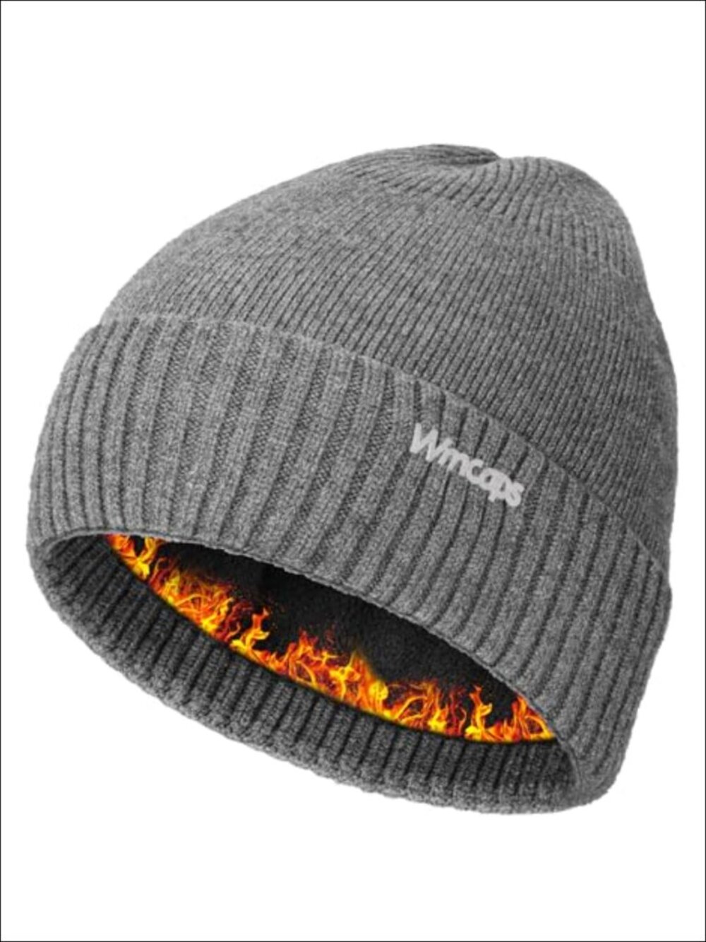 Fleece Lined Winter Beanie Reflective Rib Knit Skull Cap